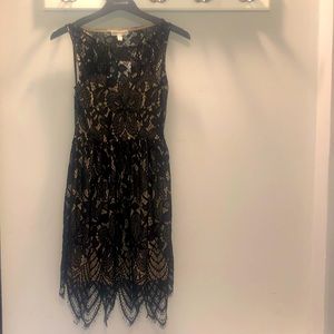 Elegant Black lace classic dress with handkerchief hemline